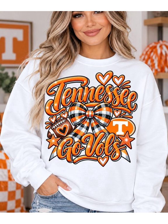 Tennessee Football Bow Sweatshirt, Glitter Game Day Sports Crewneck