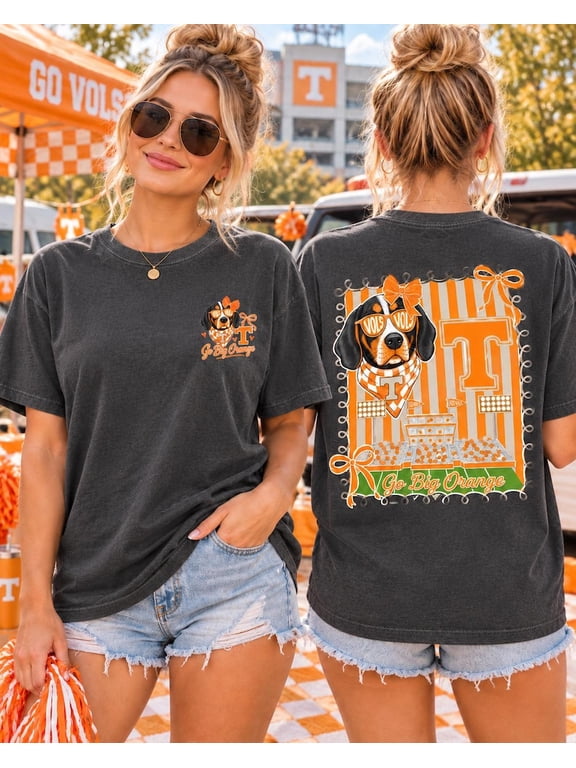 Tennessee Football Dog Graphic T-Shirt, Retro Orange Checkerboard Game Day Tee, Volunteers Fan Shirt