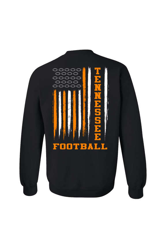 Tennessee Football Team Color Orange and White American Flag Mens Crewneck Pullover Sweatshirt-Black-xl