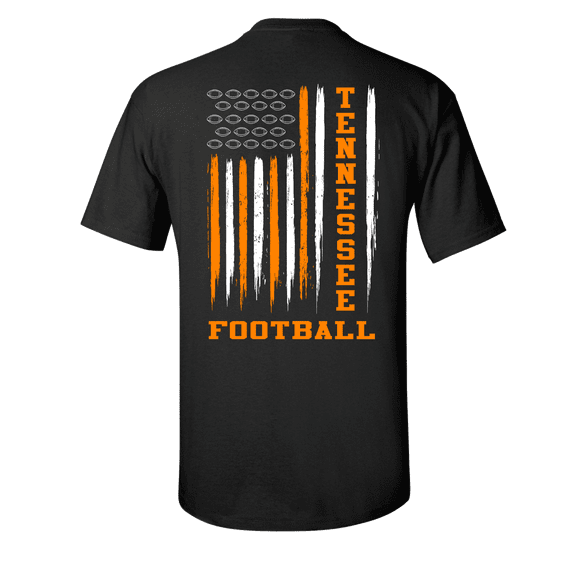 Tennessee Football Team Color Orange and White American Flag Mens Short Sleeve T-shirt Graphic Tee-Black-2XL
