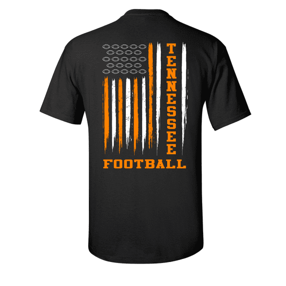Tennessee Football Team Color Orange and White American Flag Mens Short Sleeve T-shirt Graphic Tee-Black-3XL