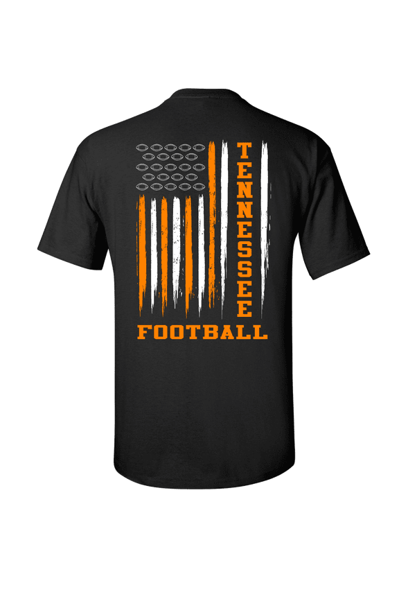 Tennessee Football Team Color Orange and White American Flag Mens Short Sleeve T-shirt Graphic Tee-Black-4XL