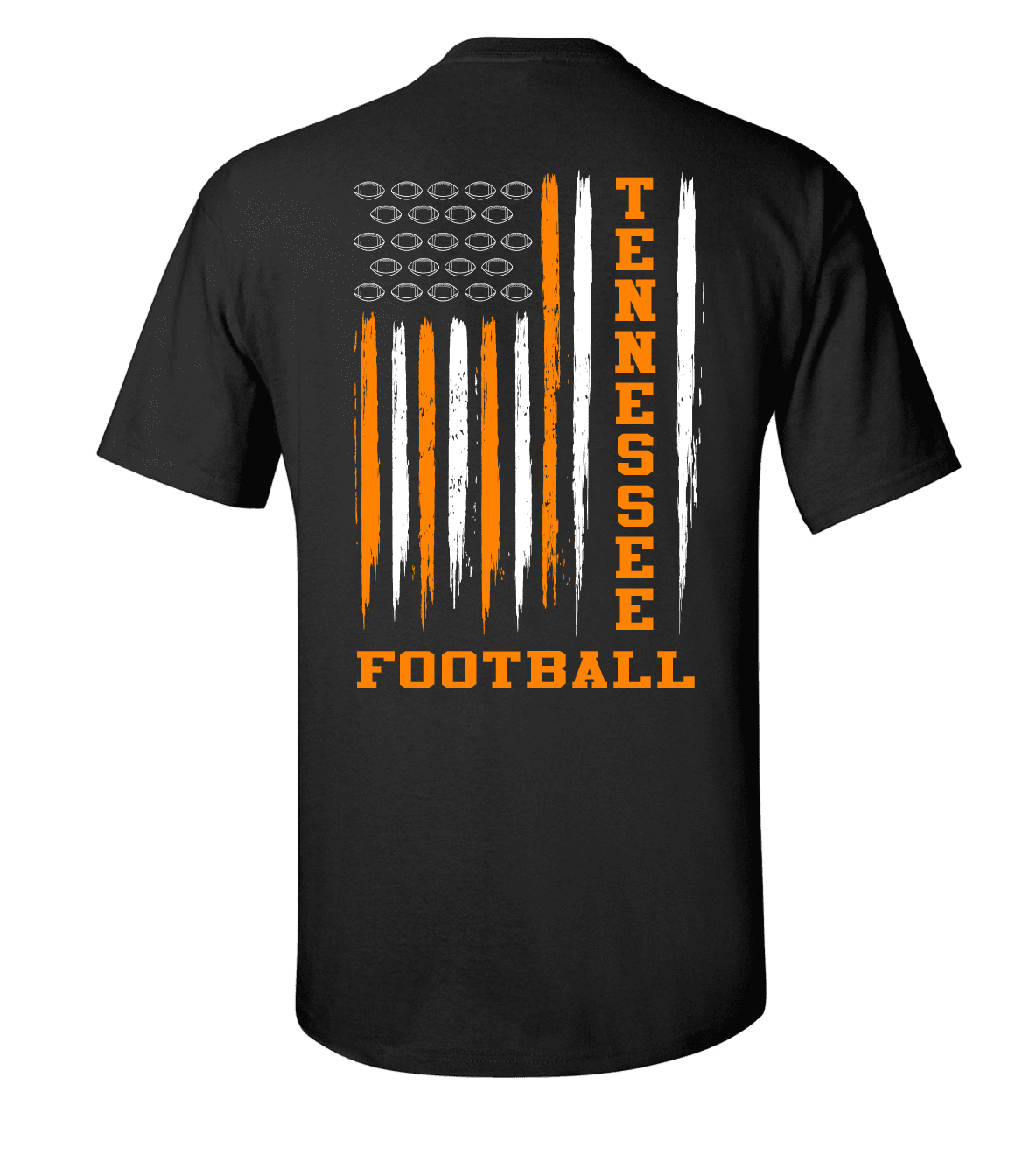 orange black and white graphic tee