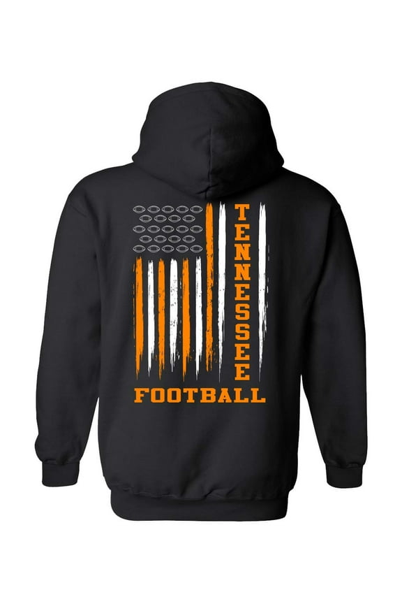 Tennessee Football Team Colors Orange and White Football American Flag Unisex Hoodie-Black-xxxl