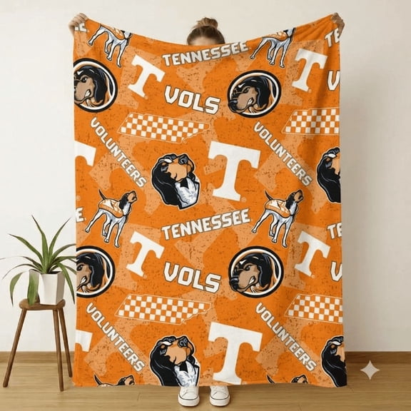 Tennessee Football Vintage Throw Blanket, College Stadium Graphic, Orange Game Day Decor, Cozy Tailgate and Alumni Gift