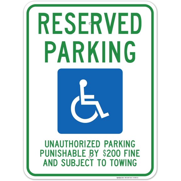 Tennessee Handicap Parking Sign, Reserved Parking Unauthorized Parking Punishable by $200 Fine Sign, 18x24 Inches, Rust Free .063 Aluminum, Fade Resistant, Made in USA