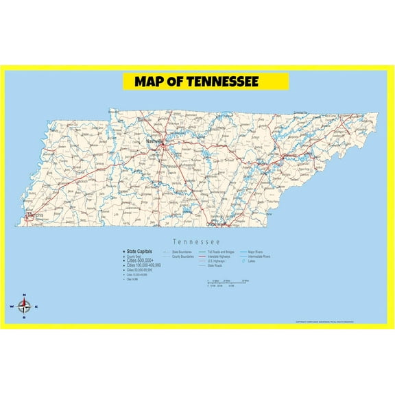 Tennessee Map Poster - Laminated Wall Map - Style B - 18x24 - Ideal for Classrooms and Homes – Features Bright Colors and Vivid Imagery