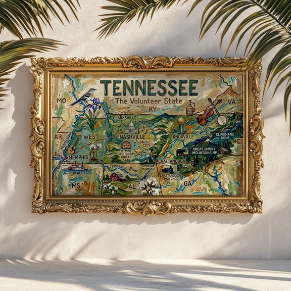 Tennessee Map Print Volunteer State Nashville Music City Smoky Mountains Home Decor Office Wall Art