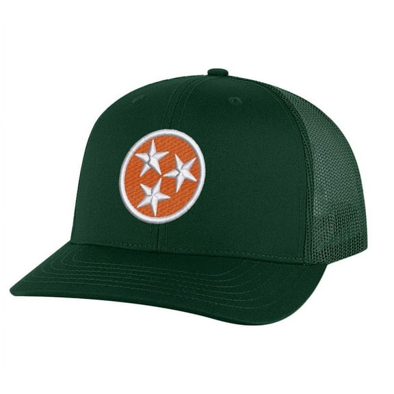 Tennessee Orange Trucker Hat – Embroidered Tri-Star Design | Mesh Back Snapback Cap (AlpineGreen)