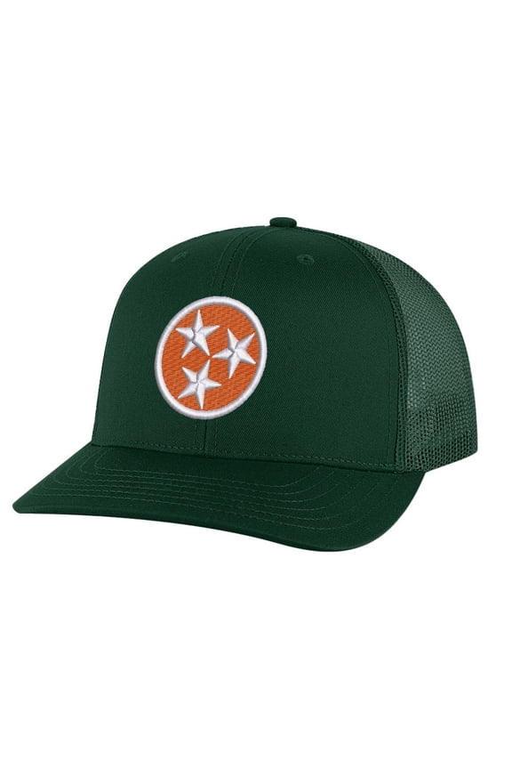 Tennessee Orange Trucker Hat – Embroidered Tri-Star Design | Mesh Back Snapback Cap (AlpineGreen)