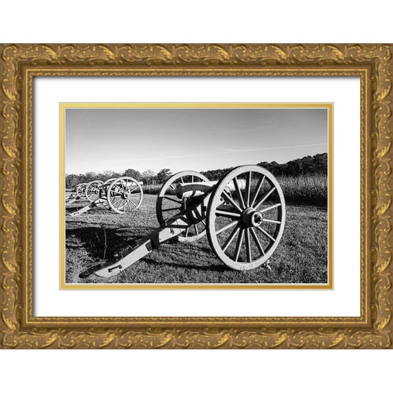 Tennessee Picture Archive 32x23 Gold Ornate Wood Framed with Double Matting Museum Art Print Titled - Cannons at Shiloh National Military Park Tennessee