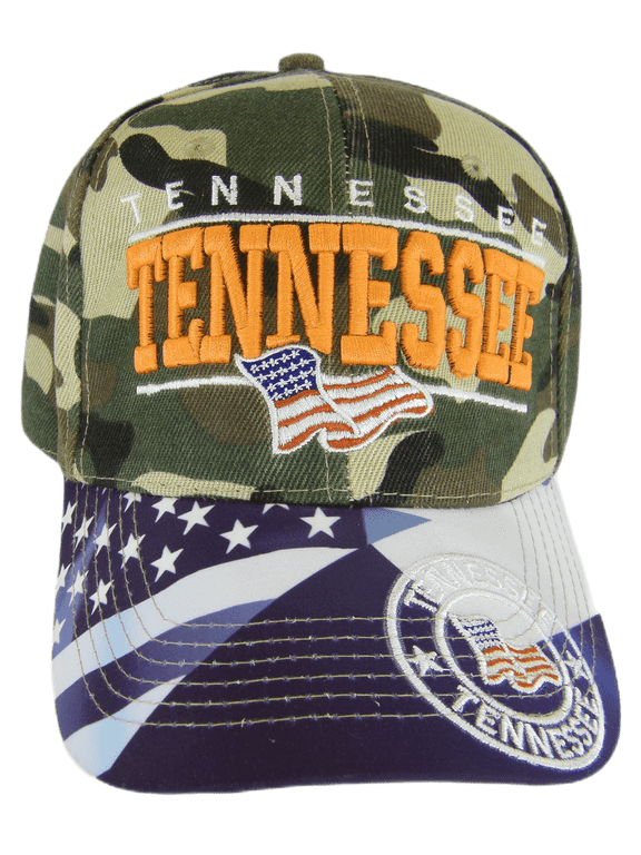 Tennessee Seal and American Flag Adjustable Baseball Cap (Military camo)