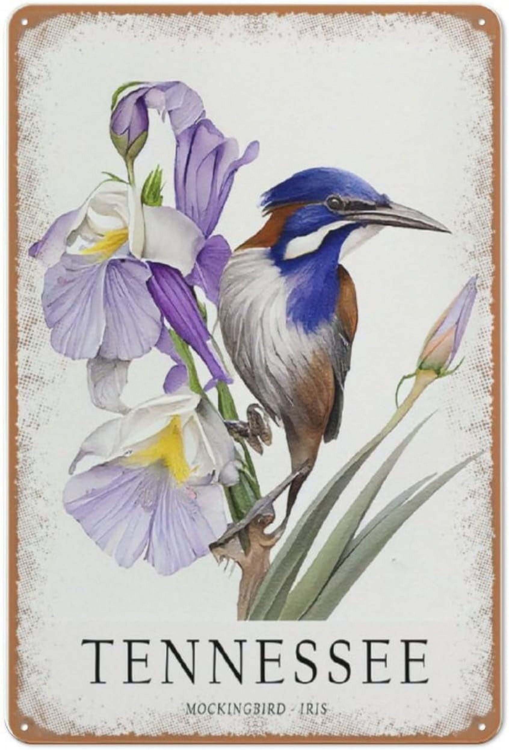 Tennessee State Bird Art Print, Tennessee State Flower, Tennessee Wall Art, Home Decor, Metal Tin Sign Wall Decor Man Cave Bar Home Decor Gifts for Mom,Dad and Friends 6X8 Inches