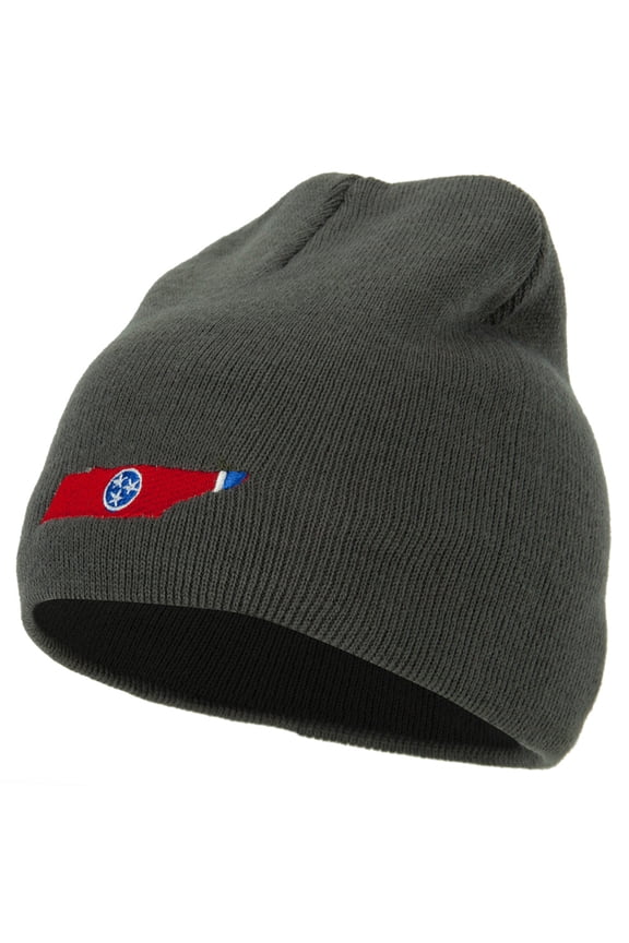 Tennessee State Flag Map Embroidered 8 Inch Knitted Short Beanie - Dk Grey OSFM