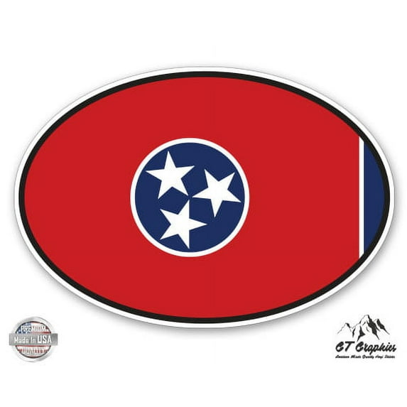 Tennessee State Flag Oval - 8" Vinyl Sticker - For Car Laptop I-Pad - Waterproof Decal