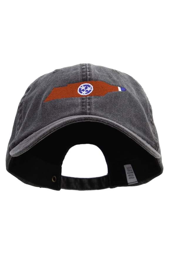 Tennessee State Flap Map Embroidered Big Size Washed Pigment Dyed Cap - Black XL-3XL