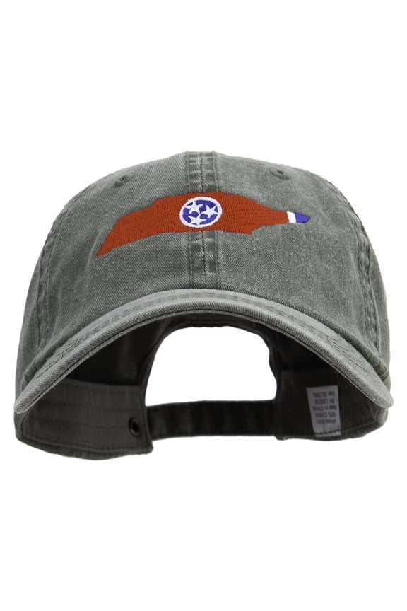 Tennessee State Flap Map Embroidered Big Size Washed Pigment Dyed Cap - Olive XL-3XL