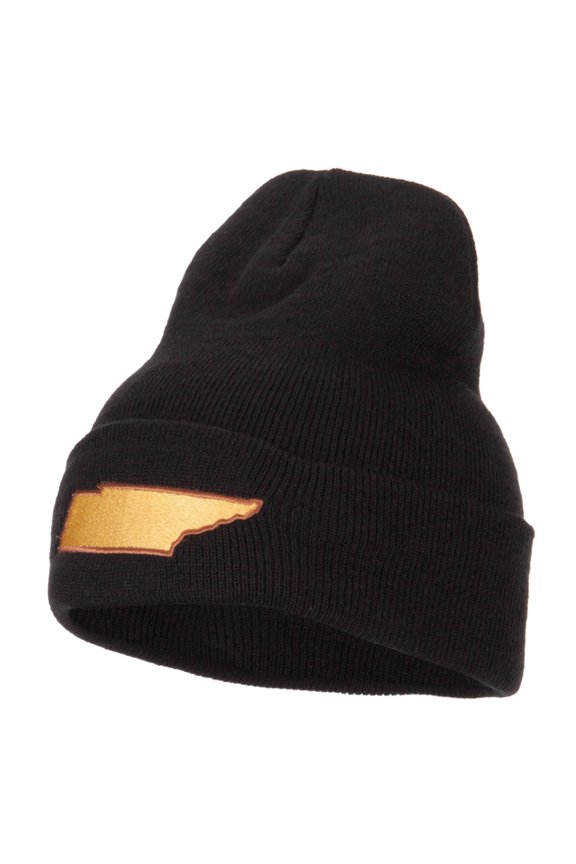 Tennessee State Map Embroidered Long Beanie - Black OSFM
