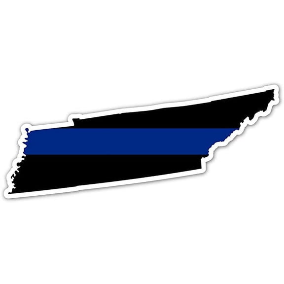 Tennessee State Shape Police The Thin Blue Line Ribbon - Law Enforcement Family, Supporter, Personnel Bumper Sticker Decal 3x6 in