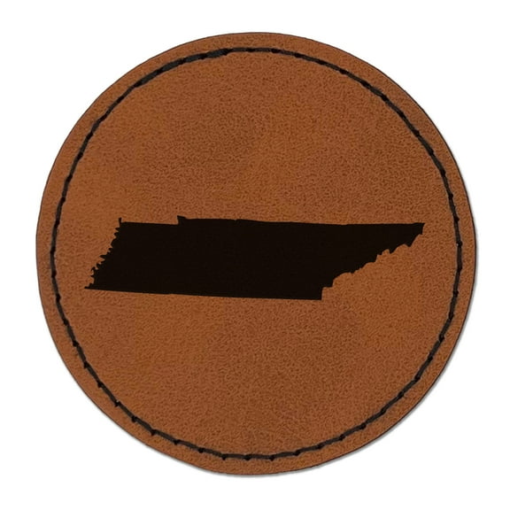 Tennessee State Silhouette 2.5" Faux Leather Round Engraved Iron-On Patch - Brown