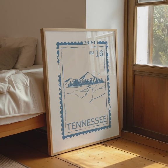 Tennessee State Stamp Wall Art Smoky Mountains Decor, Unframed Paper Print Size 8x12