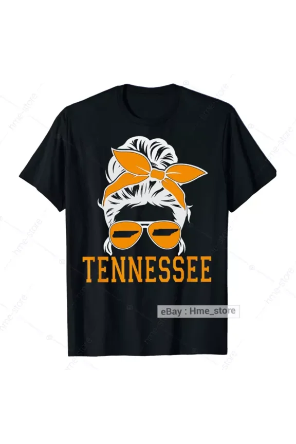 Tennessee State TN Orange Women Messy Bun T-Shirt Tennessee City Flag Sport Tee