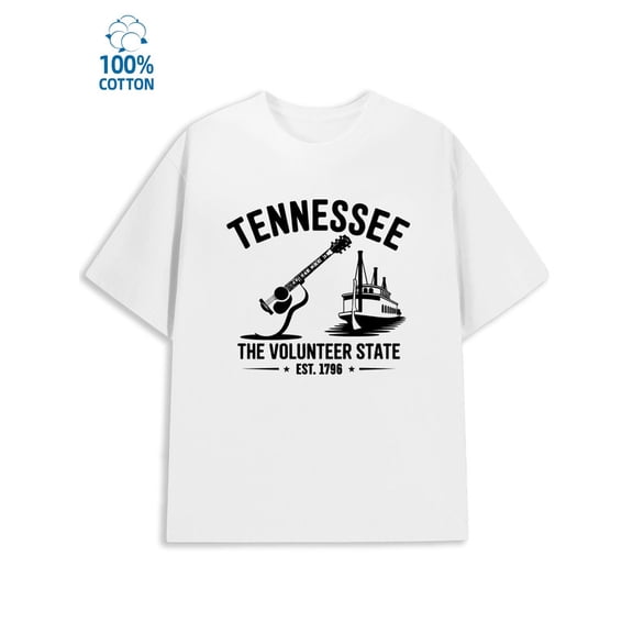 Tennessee State Tee men 180G 100% Cotton white Casual Unisex Shirt Crewneck tshirts Vintage Unisex Shirt Cotton tshirts Fashion Unisex Shirt Graphic tshirts Funny Unisex Shirt Printed tshirts