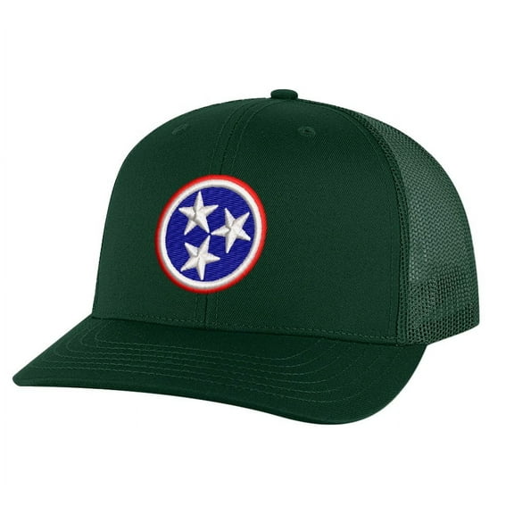 Tennessee Trucker Hat - Tri Star Snapback with State Flag Embroidery | Volunteer State Cap (AlpineGreen)