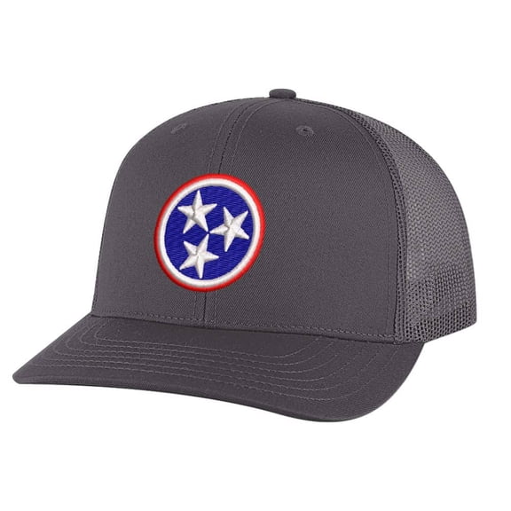 Tennessee Trucker Hat - Tri Star Snapback with State Flag Embroidery | Volunteer State Cap (Charcoal)