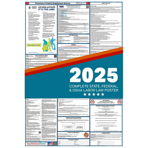 Tennessee State and Federal Labor Law Poster 2025 , All In One | English-Paper