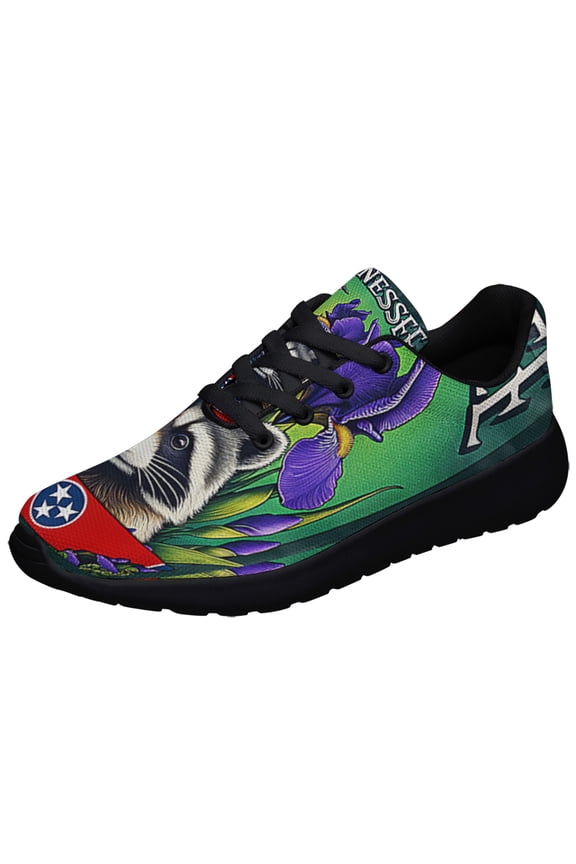 Tennessee Stte Raccoon Mockingbird and Iris Flower Shoes Sneakers Black Size 4.5