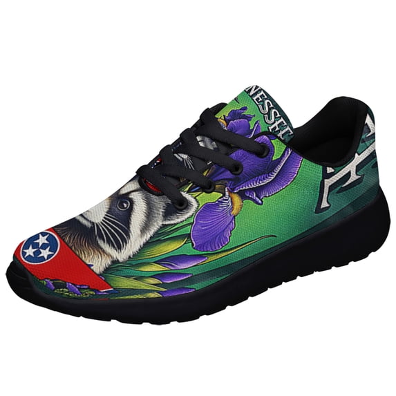 Tennessee Stte Raccoon Mockingbird and Iris Flower Shoes Sneakers Black Size 4.5