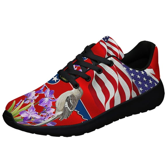 Tennessee Stte With Mocking Bird and Iris Flower Tennessee Shoes Sneakers for Women Men Black Size 10