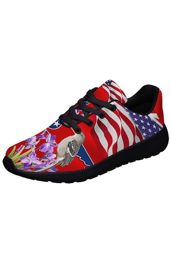 Tennessee Stte With Mocking Bird and Iris Flower Tennessee Shoes Sneakers for Women Men Black Size 10