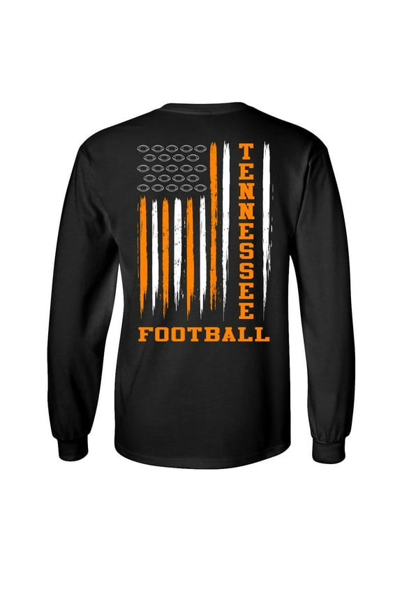 Tennessee Team Colors Football American Flag Unisex Long Sleeve T-shirt Graphic Tee-Black-medium