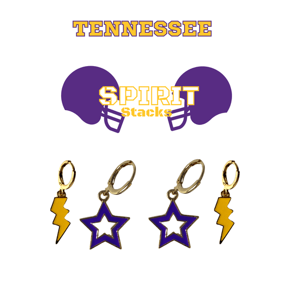 Tennessee Technological University Spirit Stack golden yellow mini enamel bolts and purple statement open starboys