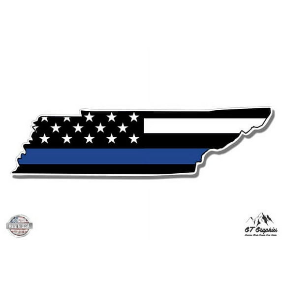 Tennessee Thin Blue Line Support Police - 3" Vinyl Sticker - For Car Laptop I-Pad Phone Helmet Hard Hat - Waterproof Decal