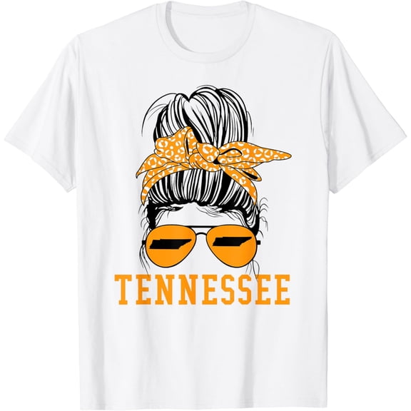 Tennessee Tn State Leopard Messy Bun Orange Text Vol 2 T-Shirt