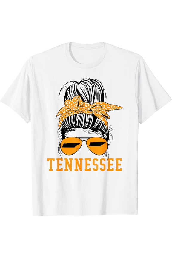 Tennessee Tn State Leopard Messy Bun Orange Text Vol 2 T-Shirt