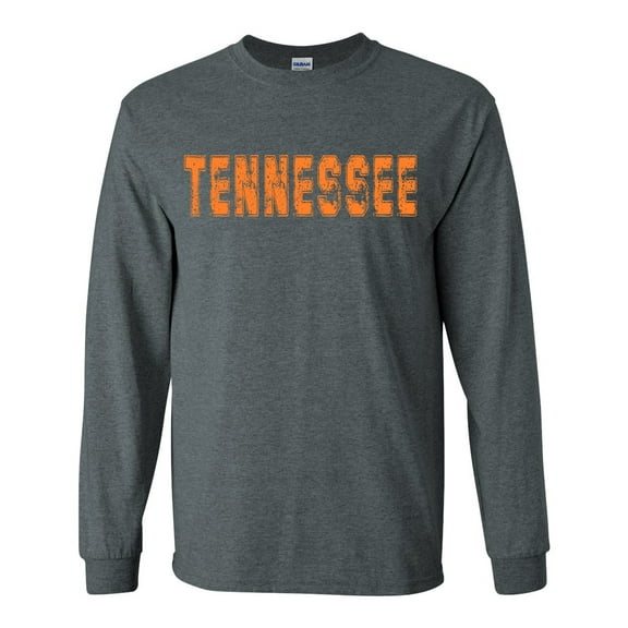 Tennessee Tshirt Football Team Color Tennessee Orange Distressed Tennessee State Name Rocky Top Mens Long Sleeve T-shirt Graphic Tee-Heather Grey-5xl