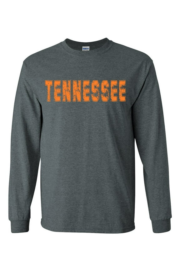 Tennessee Tshirt Football Team Color Tennessee Orange Distressed Tennessee State Name Rocky Top Mens Long Sleeve T-shirt Graphic Tee-Heather Grey-xxl