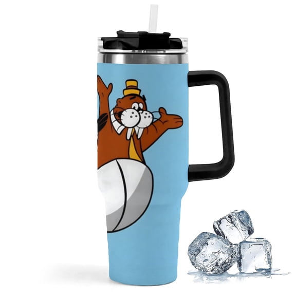 Tennessee Tuxedo and His Tales-theme Insulated Stainless Steel Tumbler with Handle Gifts For Family Friends Fans and Straw Fits in Standard Cup Holder 40 OZ