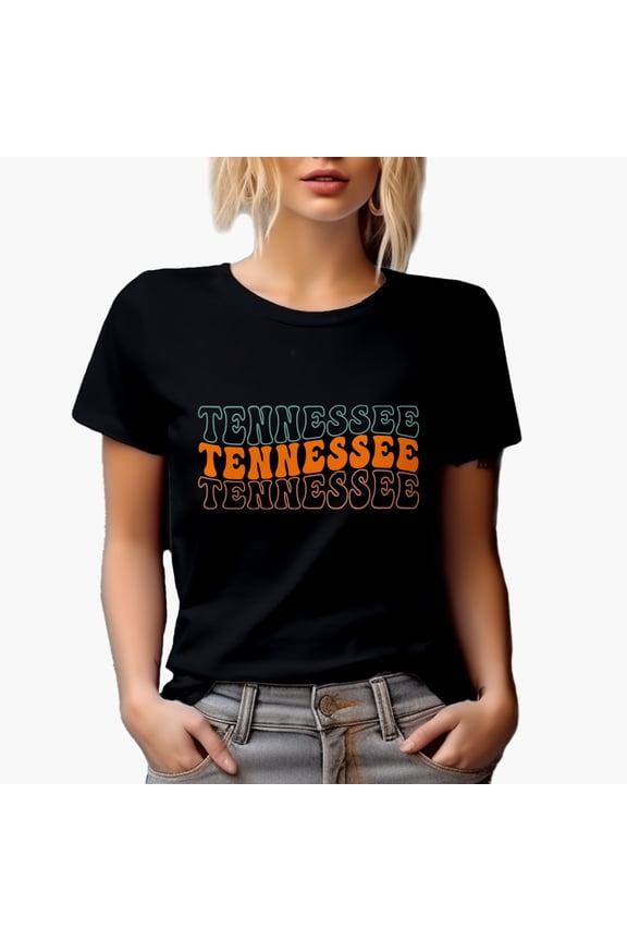 Tennessee, US State Themed, Groovy Retro Wavy Text Merch Gift, Black T-Shirt, Medium