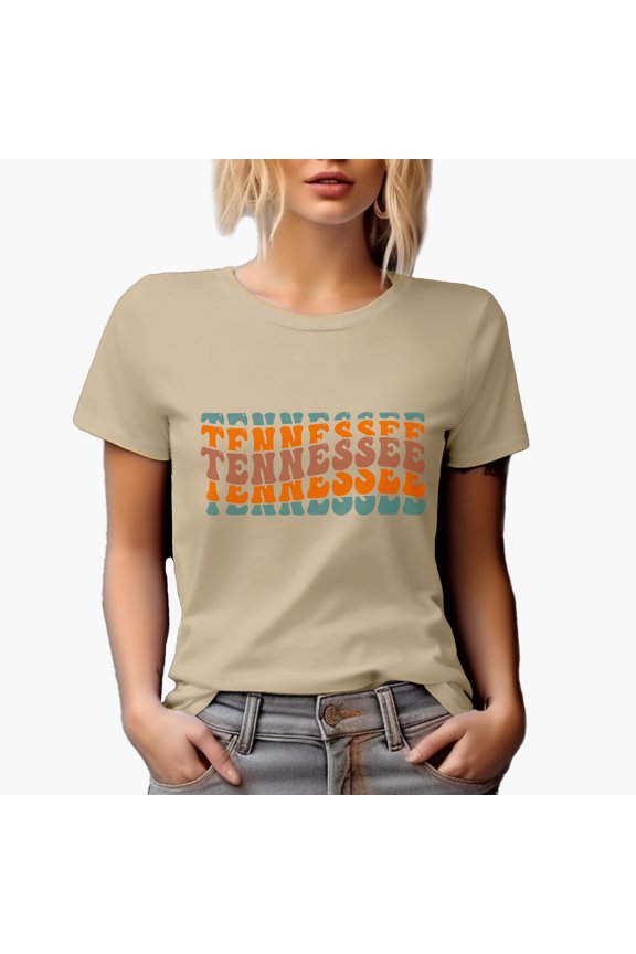 Tennessee, United States of America, USA or US State Themed, Groovy Retro Wavy Text Merch Gift, Tan T-Shirt, Small