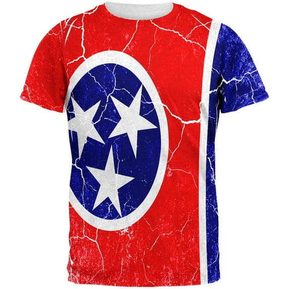 Tennessee Vintage Distressed State Flag All Over Mens T Shirt Multi MD