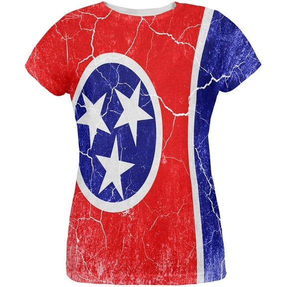 Tennessee Vintage Distressed State Flag All Over Womens T Shirt Multi 2XL