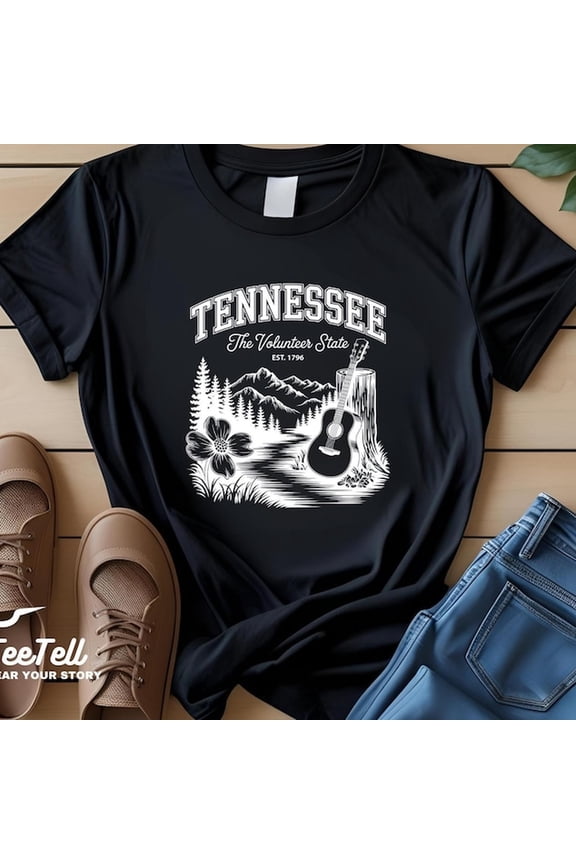 Tennessee Vintage Graphic T1EE Guitar, Mountains, Wildflowers