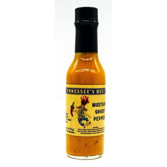 Tennessee's Best Mustard Ghost Pepper Hot Sauce - 5 oz Bottle - Tennessee's Hottest Sauce - Small-Batch and Hand Packed - Mustard Ghost Pepper