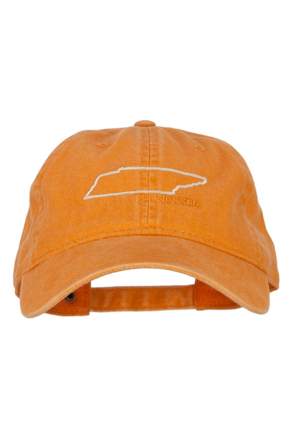 Tennessee with Map Outline Embroidered Washed Cotton Twill Cap - Orange OSFM