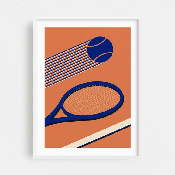 Tennis 80s - Illustration Tennis Minimalist Modern Art Geometric Retro White Framed Wall Art Print 5 x 7 inches